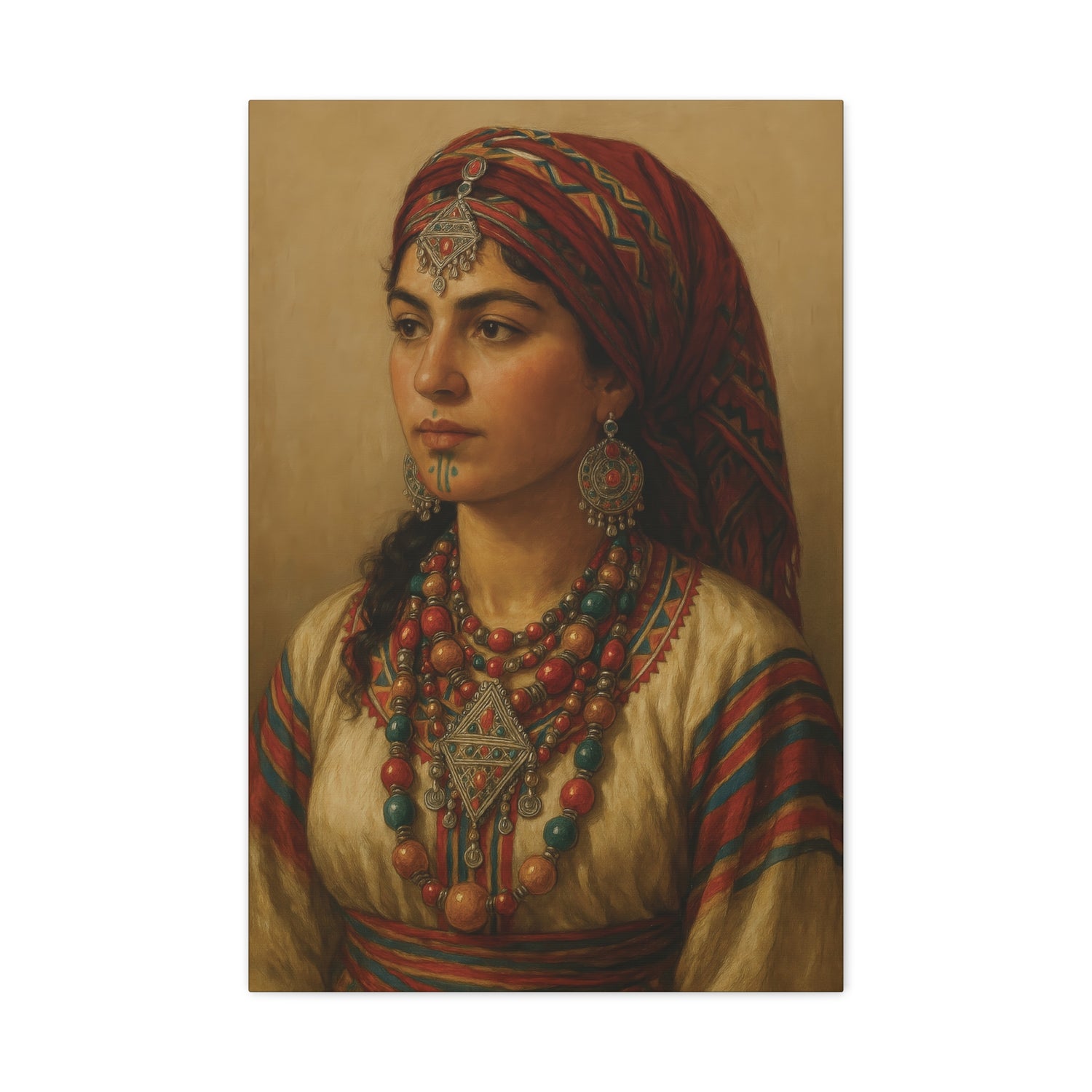 Portrait d'une femme amazighe- kabyle en habit traditionnel – art berbère contemporain